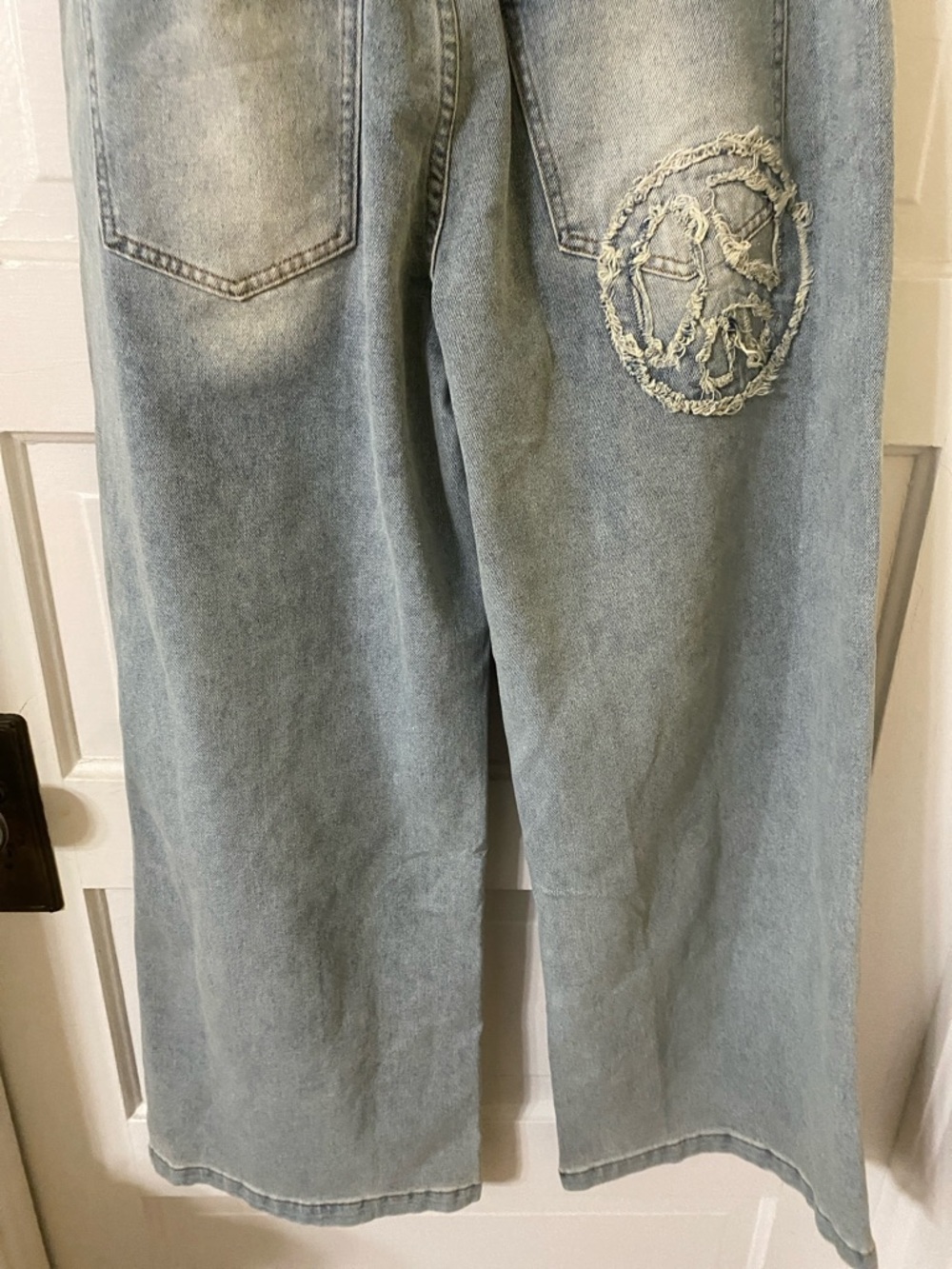 Blue Velvet Peace Sign Patchwork Pants Size S Oversized Will Fit Up To Medium - Picture 7 of 9